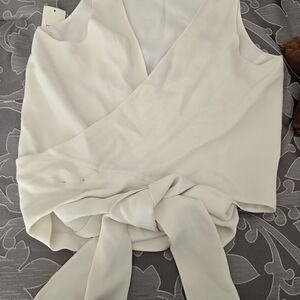 Etcetera Cream Sleeveless Wrap Blouse